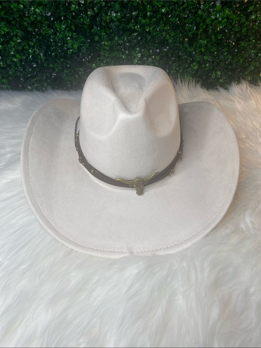 Western Felt Like Cowboy Hat with Decorative Band - Cream